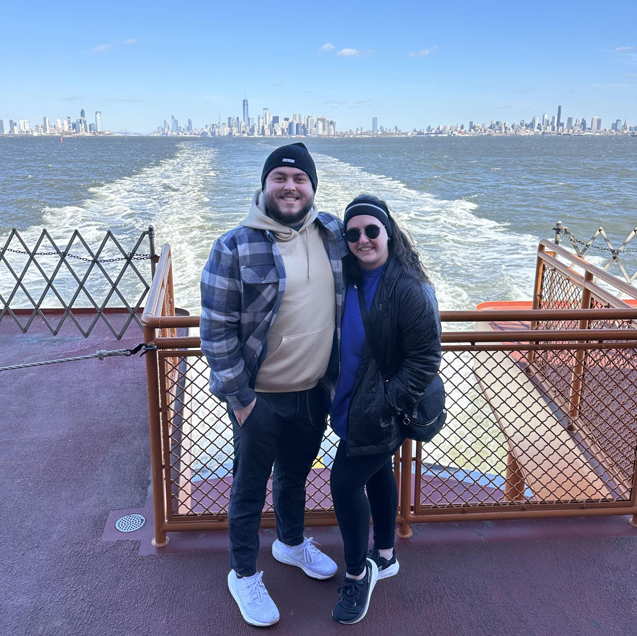 New York City skyline during our ferry ride around the Statue of Liberty - New York