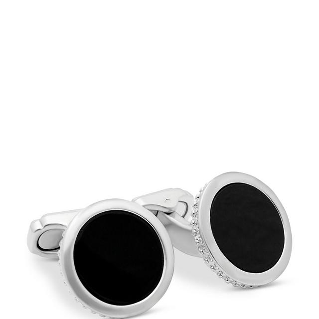 THOMPSON OF LONDON Rhodium Agate Round Cufflinks