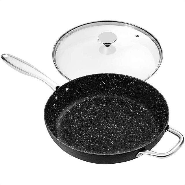 MICHELANGELO 12 Inch Frying Pan with Lid, Hard Anodized Frying Pan Nonstick, Granite Frying Pans Nonstick with Lids, 12 Inch Skillets with Lid, Stone Nonstick Frying Pans, Induction Compatible - 12 In