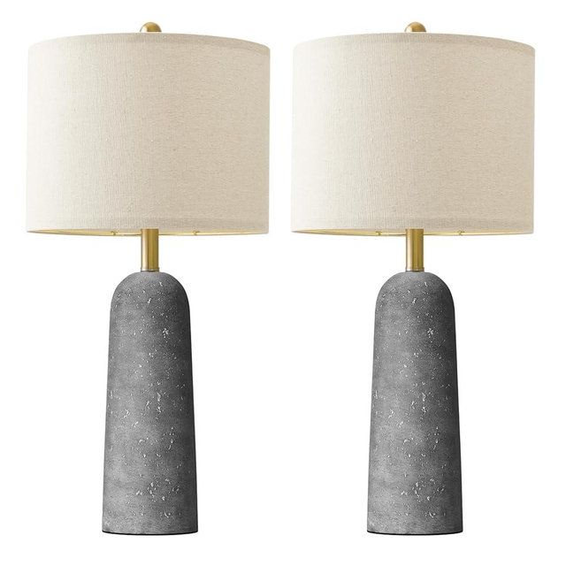 BOBOMOMO 27.25" Modern Table Lamp Set of 2, Gray Resin Lamp with Natural Stone Look, Travertine Lamps for Living Room with Linen Shades, Nightstand Lamp for Bedroom, Living Room, Entryway