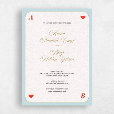 Light Teal, Blue Wedding Invitation - Hearts Type