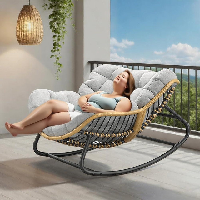 Virplik Outdoor/Indoor Rocking Chair,Papasan Chair,Outdoor Patio Porch Furniture,Rattan Wicker Lounge Chair Indoor,Rocker Egg Chair for Bedroom/Living Room/Porch/Garden/Lawn AAA