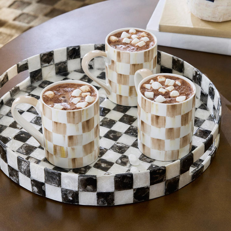 MacKenzie-Childs, Mocha Check Porcelain Coffee Mug | Zola