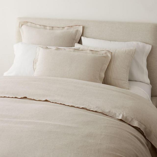 European Flax Linen Merrow Edge Full/Queen Duvet, Natural Flax/Terracotta
