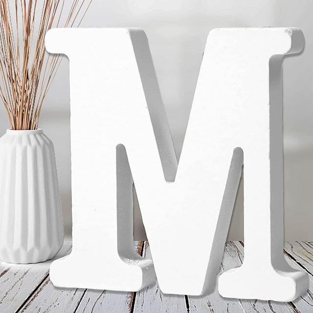 6 Inch White Wood Letters, Unfinished Wood Letters for Wall Decor Decorative Standing Letters Slices Sign Board Decoration for Craft Home Party Projects (M)