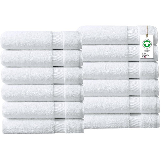 Delara 100% Organic Cotton Towels 650 GSM Plush Feather Touch Quick Dry Wash Cloth, Pack of 12 GOTS Certified, Oeko-Tex Green Certified, Organic Cotton Wash Cloth, 13"X13"