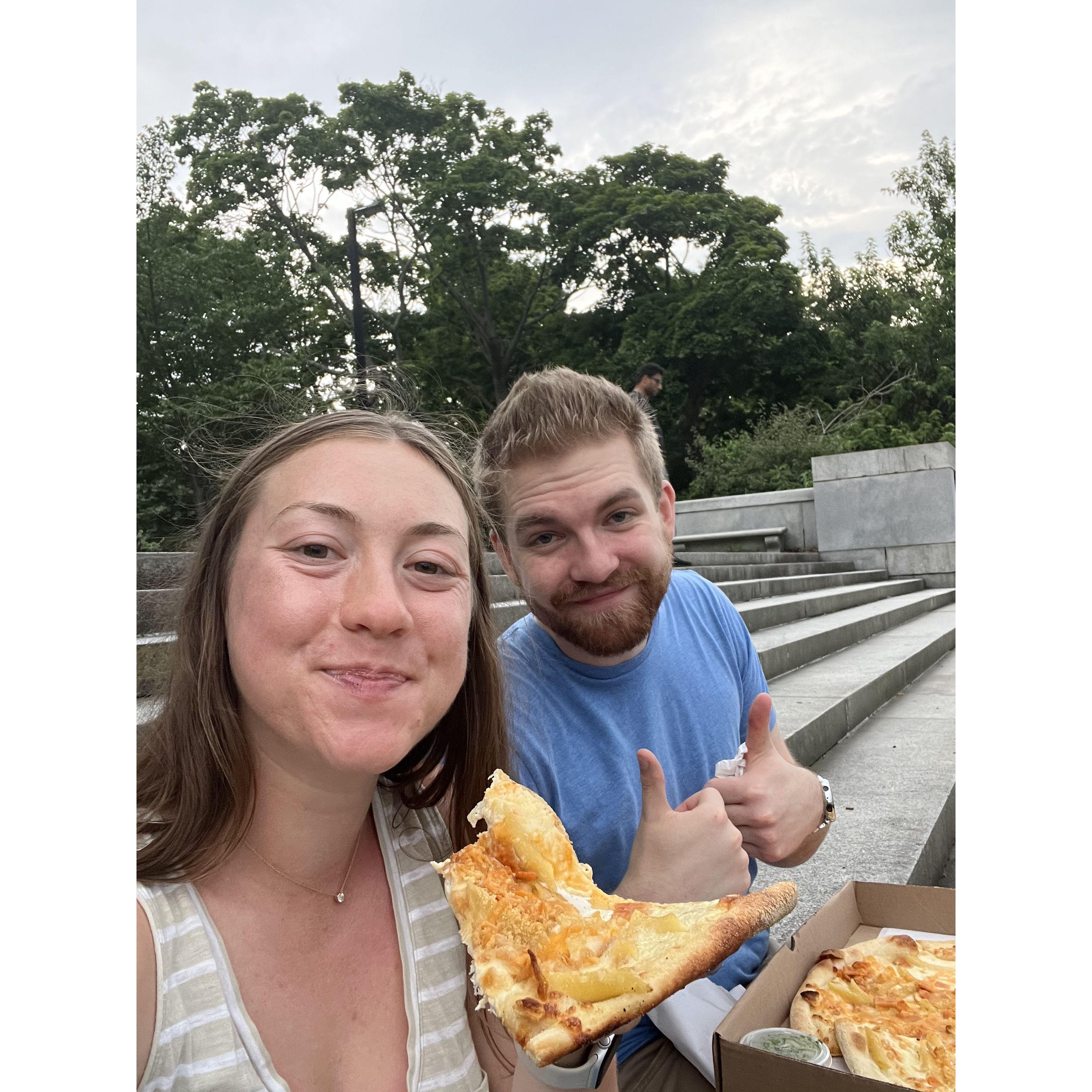An hour before we got engaged! Eating pizza and watching the sunset - Kylie was (almost) clueless!