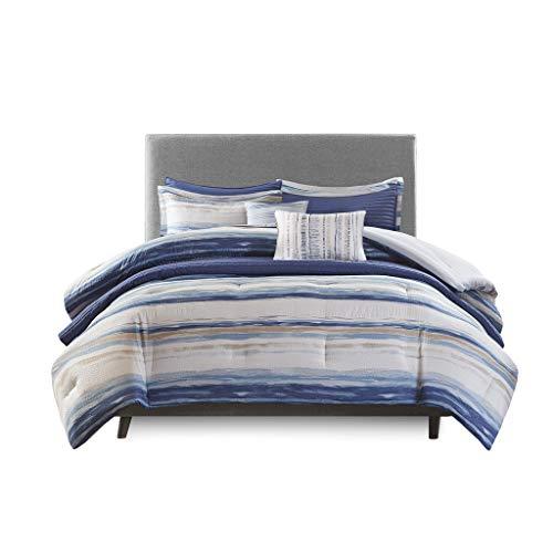 Madison Park Blue Marina 8 Piece Printed Seersucker Comforter and Coverlet Set Collection Full/Queen