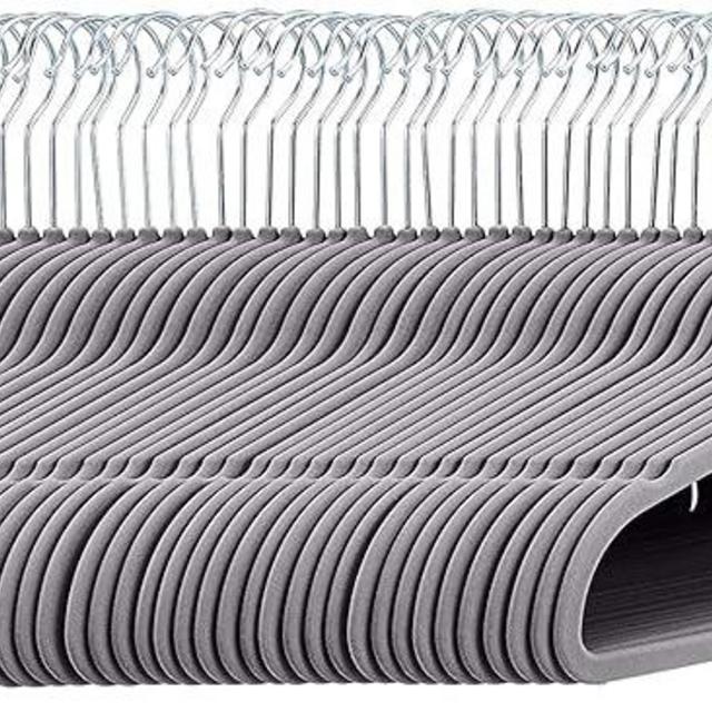 Amazon Basics Velvet Suit Hangers with Horizontal Bar, 50-Pack, Dark Gray