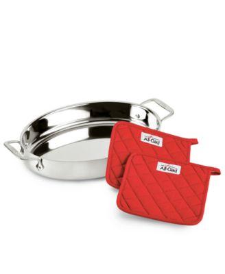 All-Clad - Stainless Steel 15 Oval Baker & Pot Holder Set