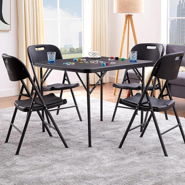 VECELO Folding Card Table Square and Chairs Set, Collapsible Legs & Portable for Indoor/Outdoor, Picnic, 5 Piece, Black