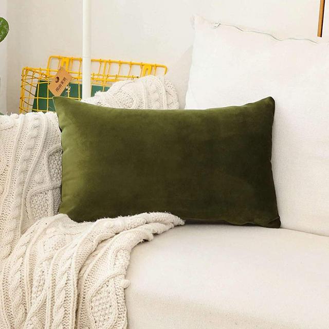Home Brilliant Green Velvet Pillow Covers 12x20 Decorative Pillow Cases Accent Oblong Pillow Covers for Office Lounge Nursery, 12 x 20 (30x50cm), Avocado Green