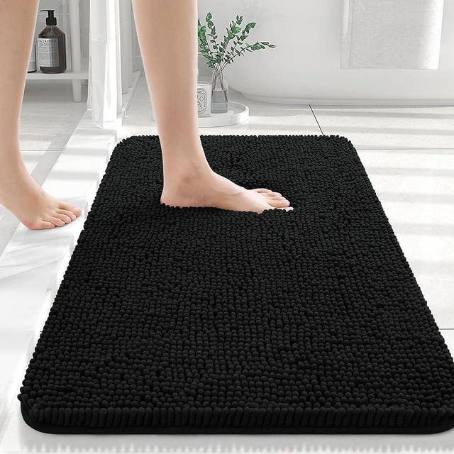 OLANLY Bathroom Rugs 30x20, Extra Soft Absorbent Chenille Bath Rugs, Non-Slip, Dry Quickly, Machine Washable, Bath Mats for Bathroom Floor, Tub and Shower, Black