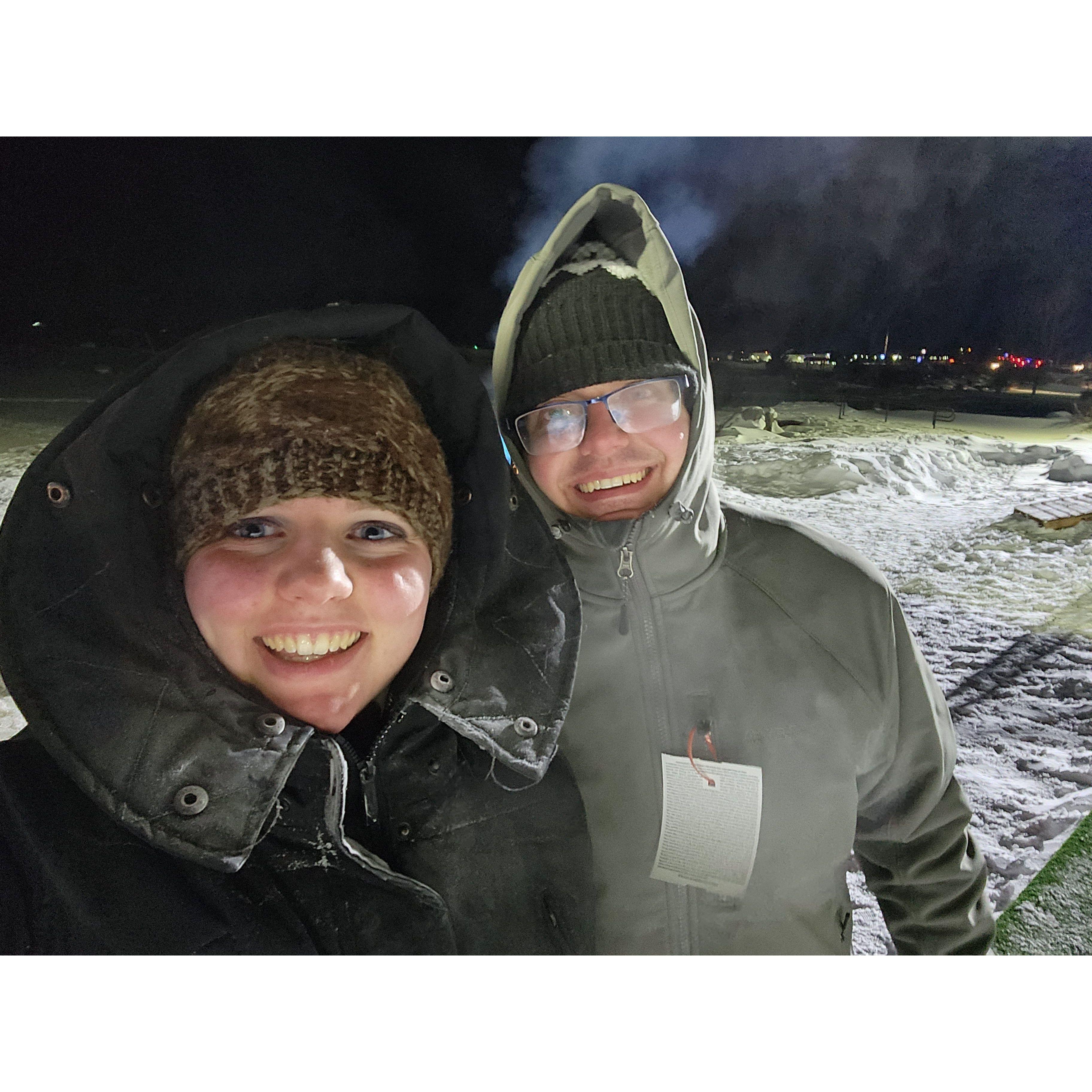 Matthew and I went with a group of friends to go sledding in Ammon, ID. When we took this photo, it was -15 degrees outside!