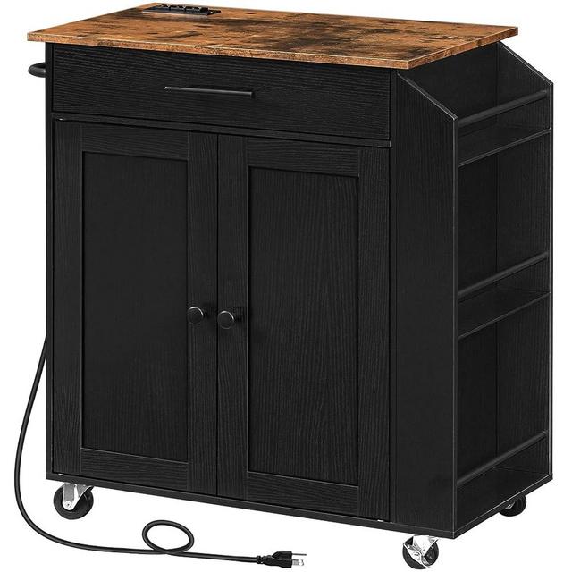 HOOBRO Kitchen Island with Power Outlet, Kitchen Storage Island with Spice Rack and Drawer, Rolling Kitchen Cart on Wheels, for Home, Kitchen and Dining Room, Rustic Brown and Black BF82UZD01G1