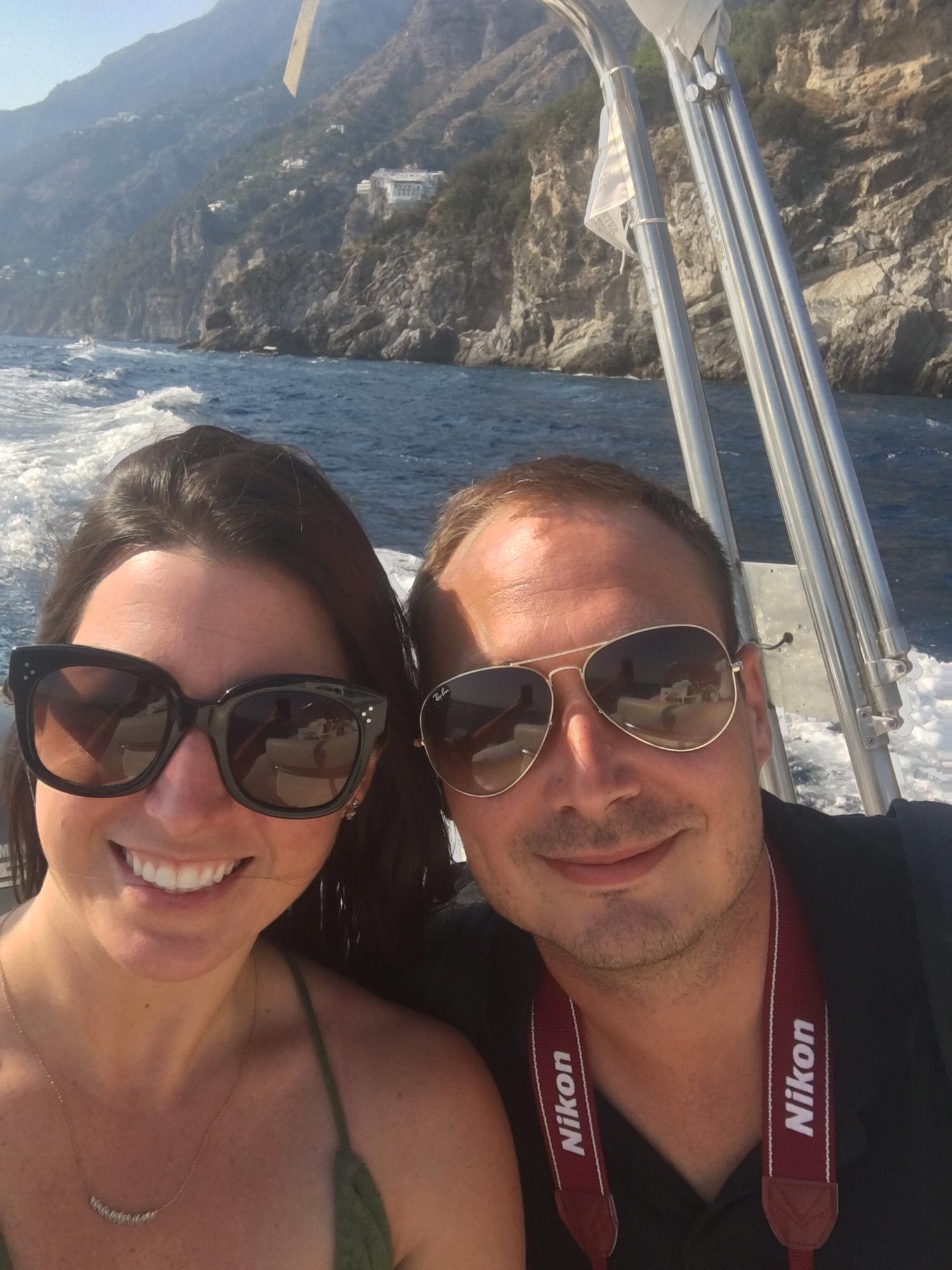 On a water taxi off the Amalfi Coast... hours before Kyle proposed with no pressure at all from Stacey.