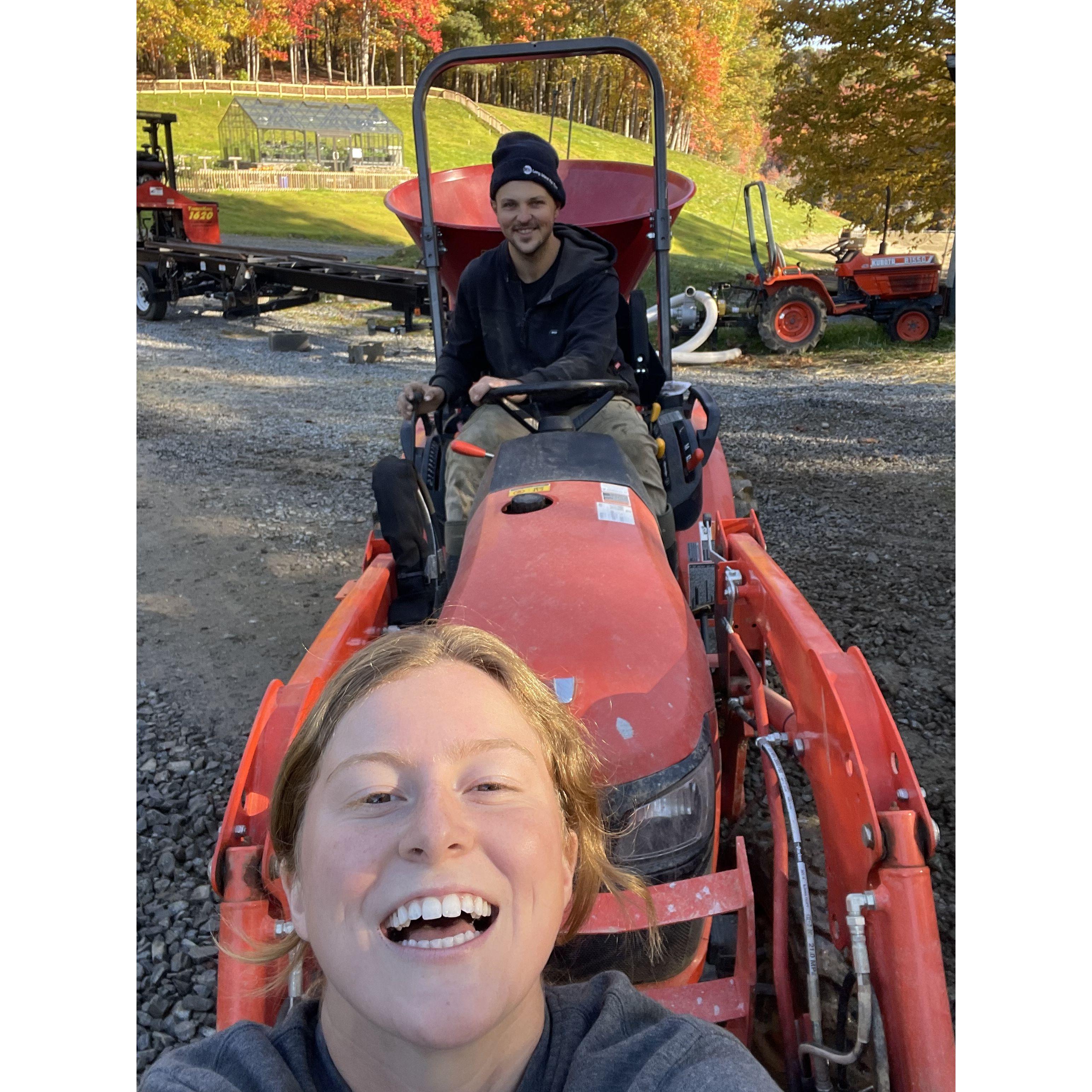 Riding around in the tractor at work