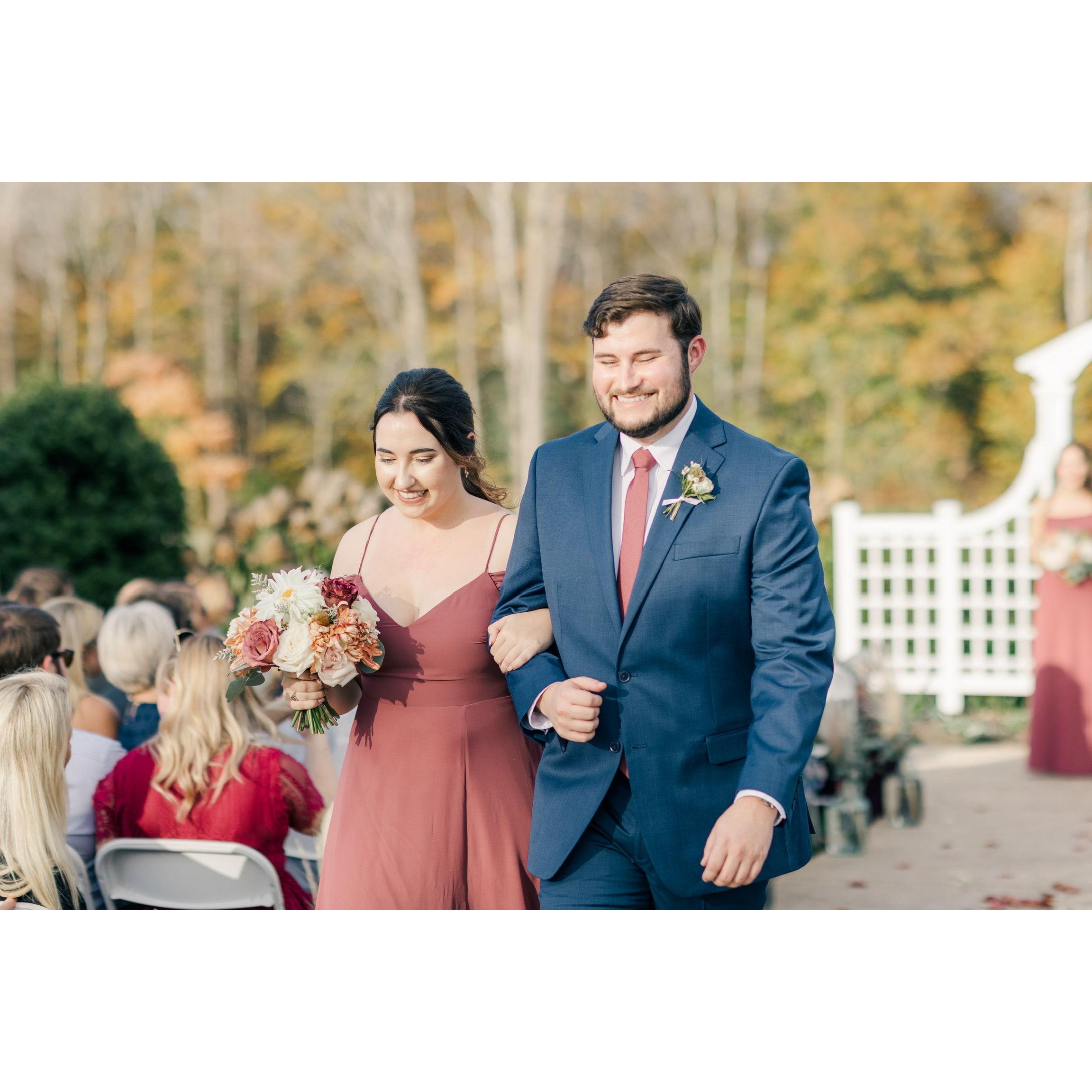 Walking back down the aisle after our friends Zane and Ella were married!
