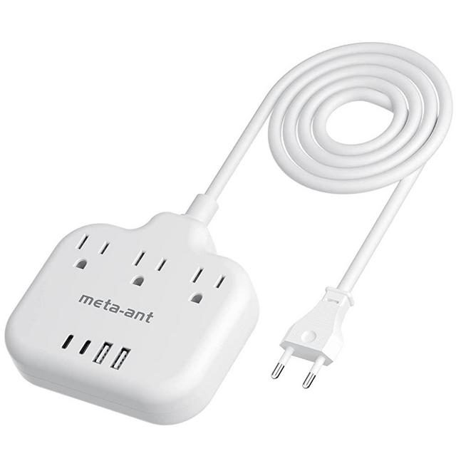 European Travel Plug Adapter, US to European Plug Adapter with 3 American Outlets & 4 USB, 5ft Europea Power Cord, International Travel Power Strip, Type C for Europe EU Germany France, Travel, White
