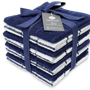 100% Cotton Terry Dish Cloth & Dish Towel, 6 Pack, Super Soft and Absorbent Kitchen Towels, Perfect for Kitchen Cleaning and Dish Washing (Navy (Solid and Check) 8 Pack)