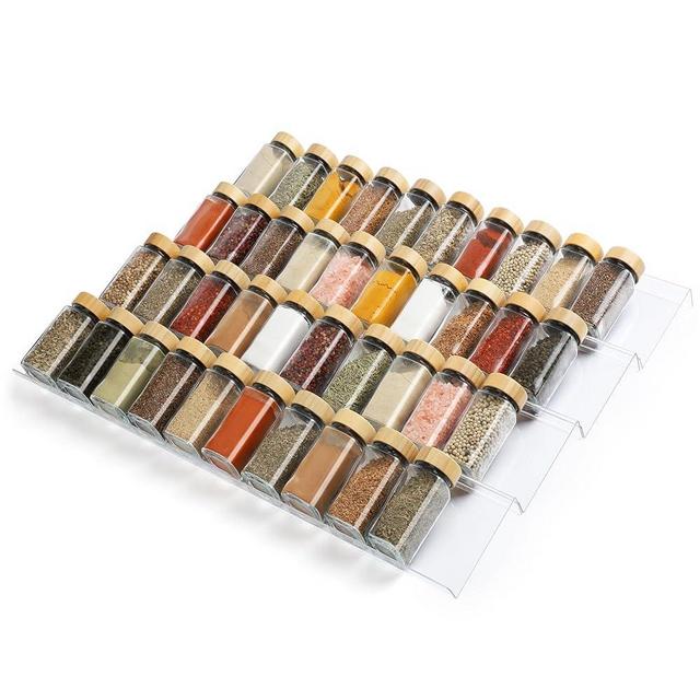 Suneerplay Spice Drawer Organizer 8 Tier, Acrylic Seasoning Organizer Rack, Clear Spice Rack Tray, Kitchen Seasoning Jars Drawers Insert (Jars Not Included/Expandable From 13" to 26")