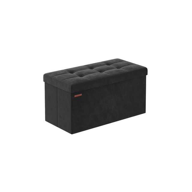 SONGMICS 30" Storage Ottoman Bench Folding Velvet Storage Footrest Stool 2 Extra Storage Boxes Hold up to 660lb Ink Black
