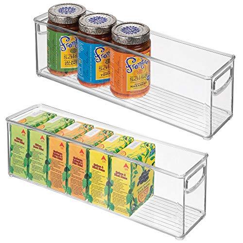 mDesign Plastic Stackable Kitchen Pantry Cabinet, Refrigerator or Freezer Food Storage Bins with Handles - Organizer for Fruit, Yogurt, Snacks, Pasta - BPA Free, 16" Long, 2 Pack - Clear