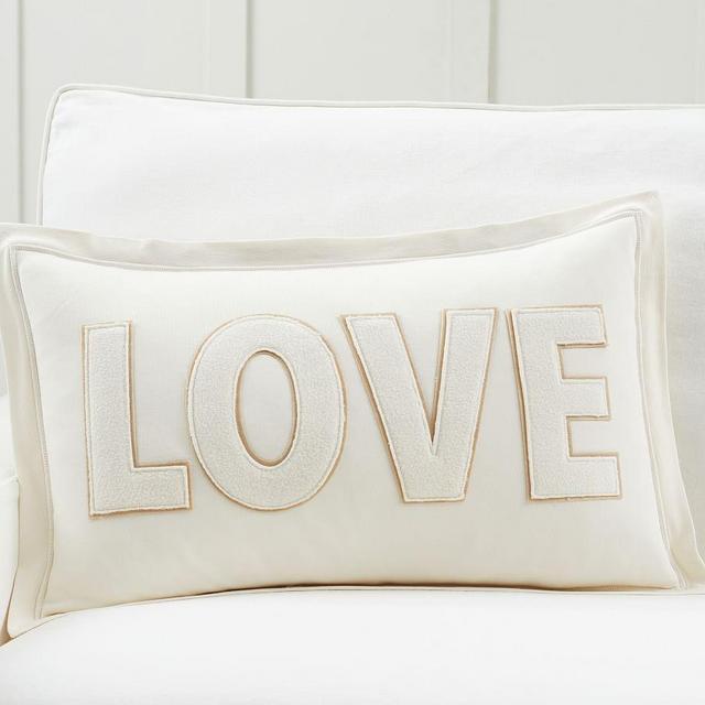 Love Applique Lumbar Pillow Cover, 16 x 26", Ivory