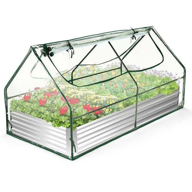 Homdox 6x3x3ft Galvanized Raised Garden Bed with Cover Outdoor Extra-Thick Metal Planter Box Kit,w/ 2 Roll-Up Large Screen Windows Mini Greenhouse 1 Pair of Gloves for Growing Vegetables Fruits Flower