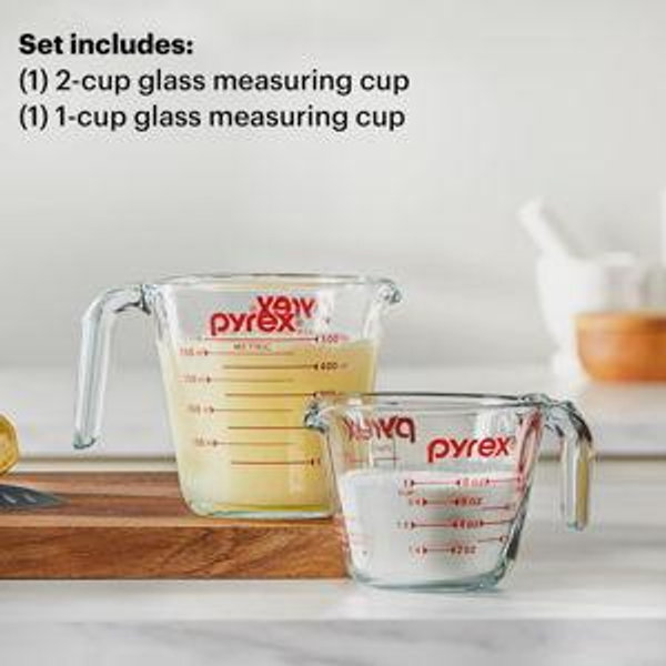 Glass Measuring Cups Set, (1 & 2 Cup) Measuring Cups For Prepping, Baking and Cooking, Preheated Oven, Dishwasher, Freezer, and Microwave Safe