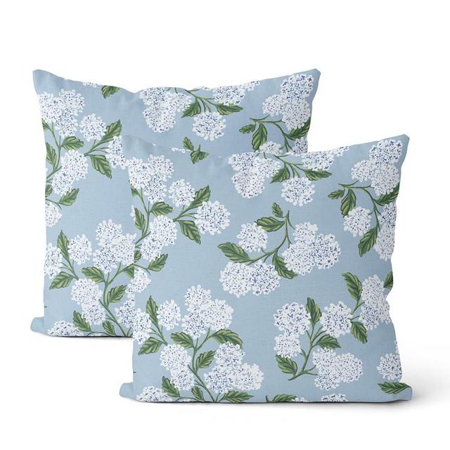 DAFENA Light Blue Pillow Covers 22x22 Inch 2 Pcs Blue Green Hydrangea Flower Decor Throw Pillows Vintage Floral Seasonal Spring Summer Outdoor Decoration Pillowcase Linen Cushion Cover for Couch Sofa