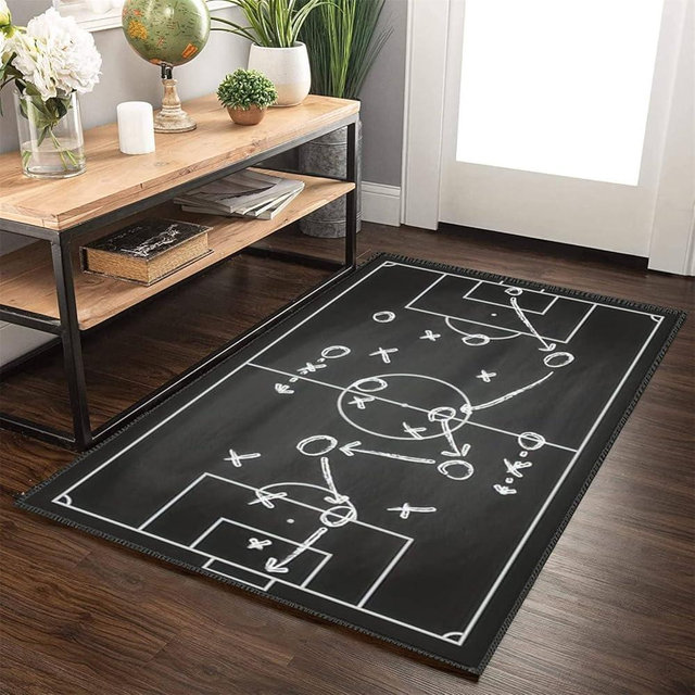 HONGXIU Sports Field Area Rug,3x5ft, Geometric Football Field 3D Rugs Boy Girl Room Soft Floor Mat Bedroom Game Mat Rugs Anti Slip Rug Washable Children's Play Area Rug