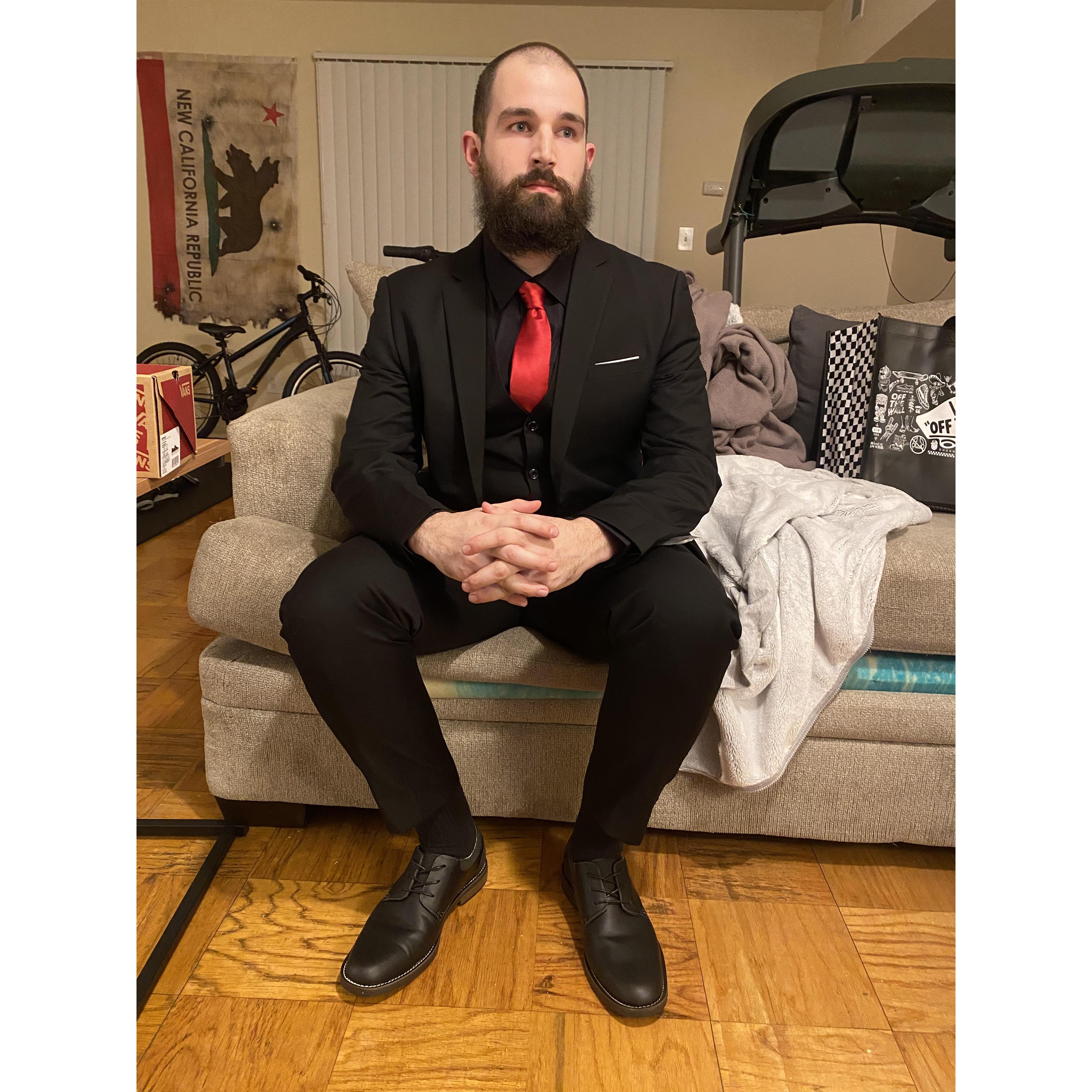 Trying on his suit for Moms wedding