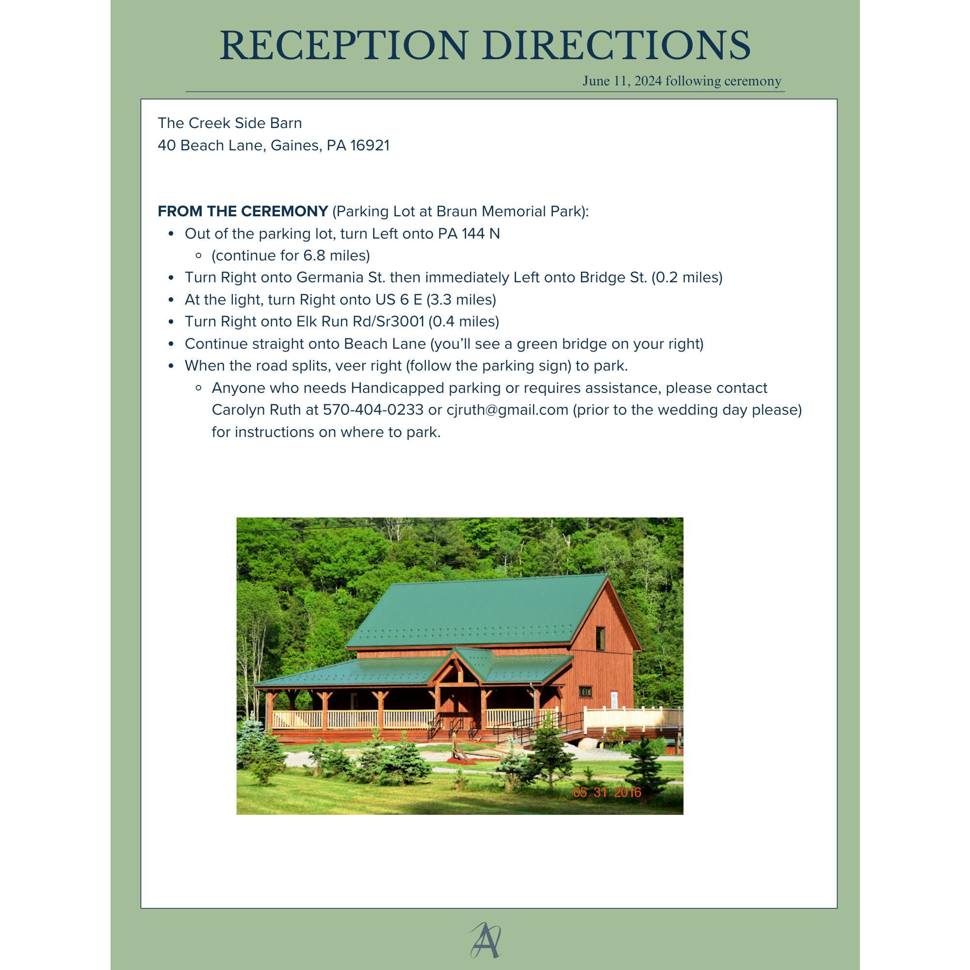 Directions to Reception