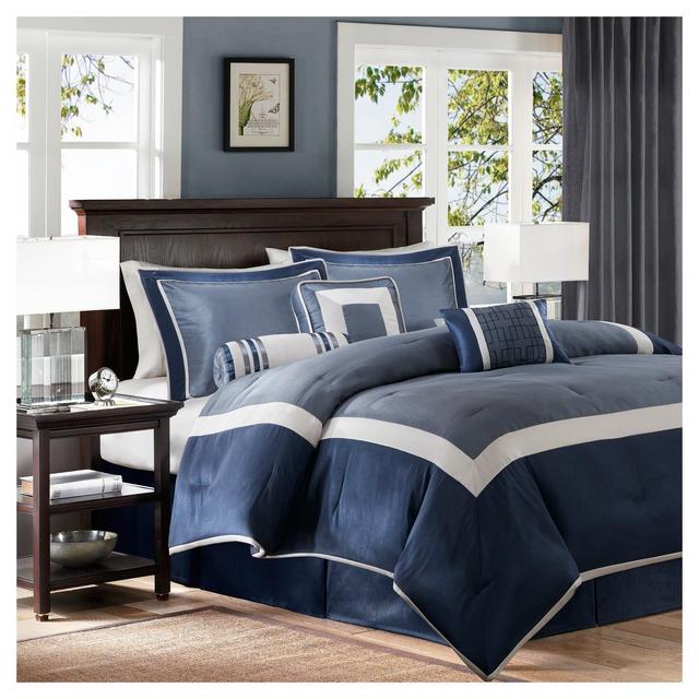 Navy Beverly Polyoni Comforter Set King 7pc 7pc