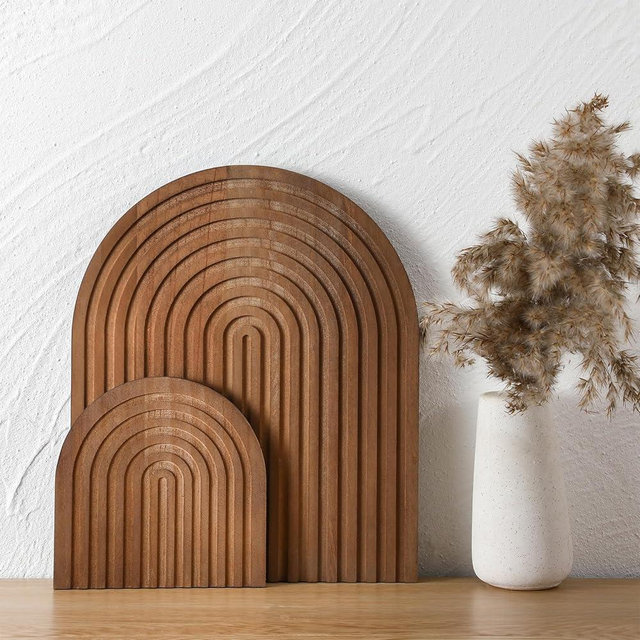 Chunful 2 Pcs Decorative Wood Cutting Board Wooden Board Rainbow Shaped Wood Serving Board Boho Cutting Board Decor Serving Trays for Home Kitchen Decoration (Pine, Brown)