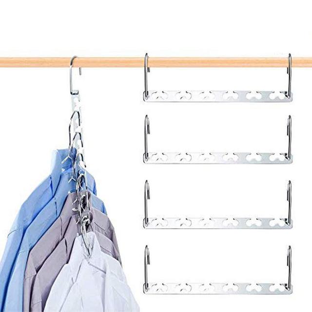 DECOZY Magic Clothes Hangers Smart Closet Saver Pack of 6 – Heavy-Duty Chrome Steel, Space Saving Wonder Hanger Wardrobe Organizer System for Wrinkle-Free Organization