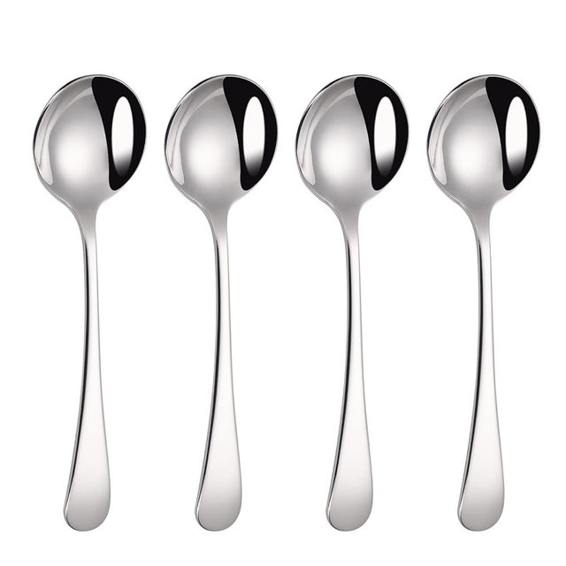Mafier 7" Elegant Soup Spoons Silverware Set,18/10 Stainless Steel,Dishwasher Safe(Set of 4,Silver)