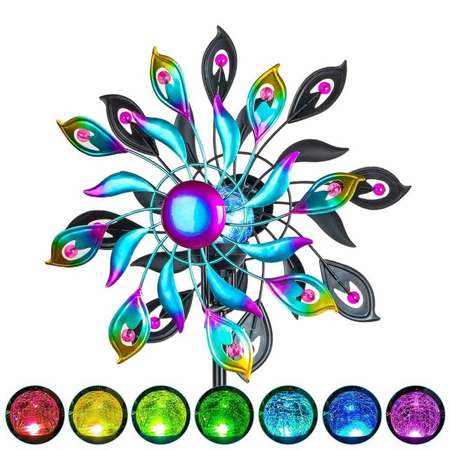 51.9" Peacock Solar Wind Spinner Outdoor Decor – Waterproof LED Lighted Garden Art with Adjustable Metal Pole, IP65 Weather Resistant for Yard, Patio