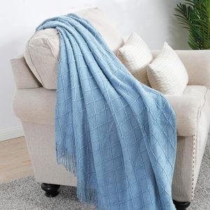 BOURINA Blue Throw Blanket 50x60 Inches Throw Textured Solid Soft Sofa Couch Decorative Knit Blanket