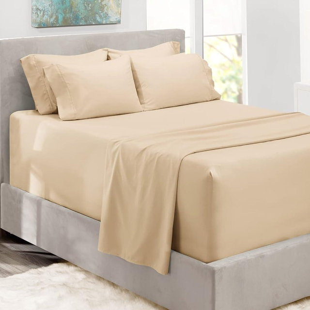 Hearth & Harbor Extra Deep Pocket King Size Sheets Sets - Fits Mattress 18-24 Inches Deep - Extra Deep Pocket Sheets - 6 Piece King Size Sheets - King Sheets Deep Pocket - Cream Sheets
