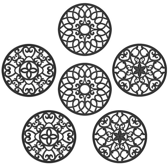SMARTAKE Silicone Trivet Mats, 6 Set Trivet Mat for Kitchen, Multi-Use Kitchen Mats, Intricately Carved Coasters, Non-Slip Durable Modern Table Mat for Hot Pot Holder, Dishes, Countertop, Home, Black