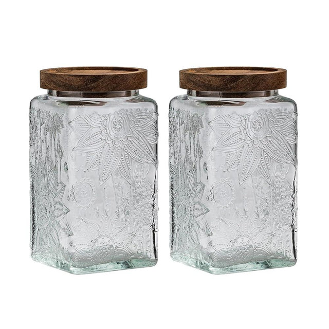 Aurfedes Vintage glass sealed storage jar with sealed wooden lid, Kitchen Storage glass food storage container for, coffee beans, oats, flour, cereal, food storage jar (Sunflower)