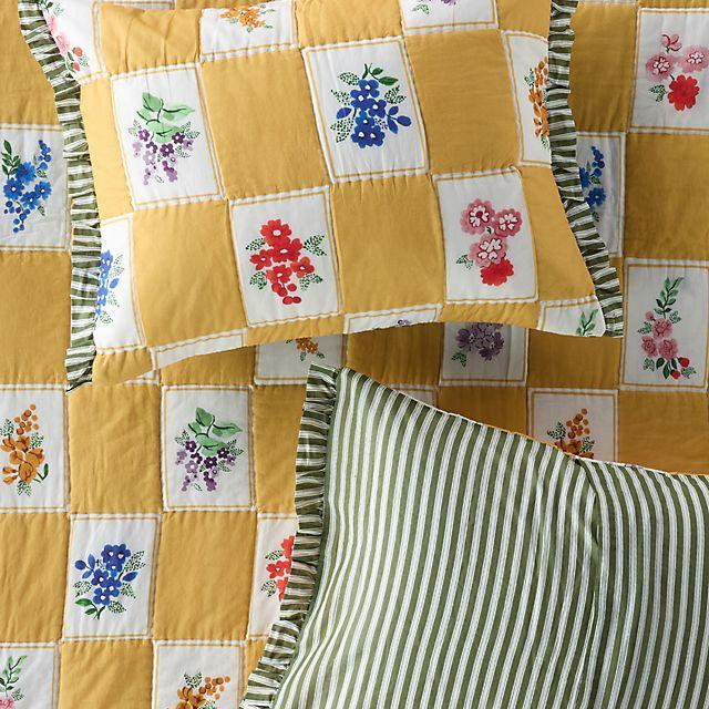 Cotton Voile Floral Printed Ruffle Shams, Set of 2