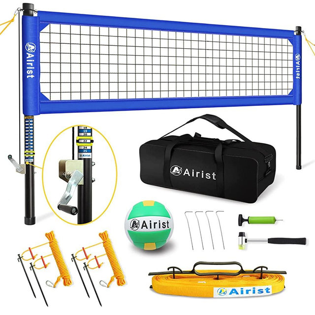 Airist Heavy Duty Volleyball Net Outdoor with Steel Anti-Sag System, Adjustable Aluminum Poles, Professional Volleyball Nets Set for Backyard and Beach, Volleyball and Carrying Bag
