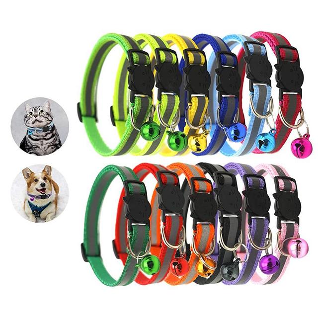 Yesland 12 Pcs Cat Collar with Bell, Reflective & Adjustable Breakaway Mixed Colors Safe Nylon Collars for Cats or Small Dogs