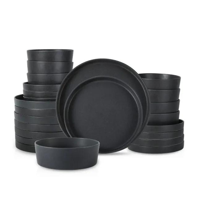 Stone by Mercer Project Modan 24-Piece Dinnerware Set Stoneware, Service for 8, Charcoal