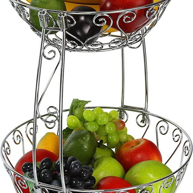 Simple Houseware 2-Tier Countertop Fruit Basket Bowl Storage, Chrome