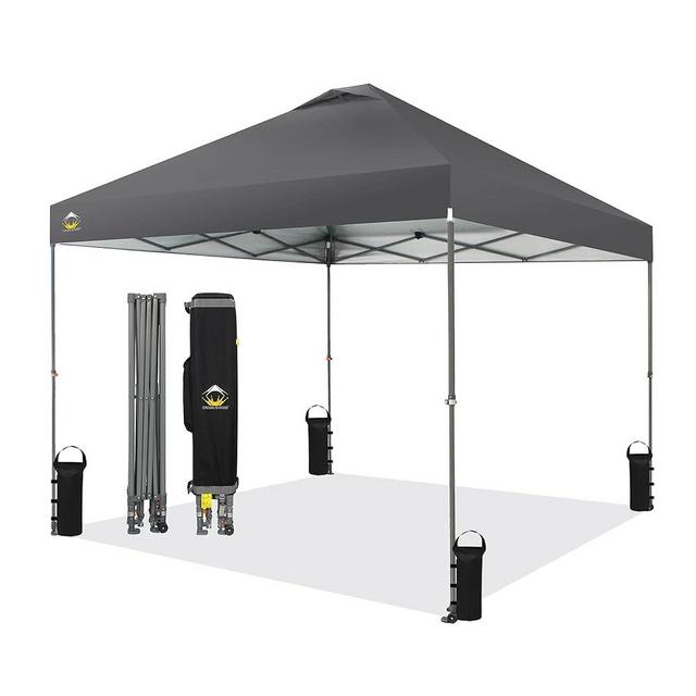 CROWN SHADES 10x10 Pop Up Canopy - Beach Tent with One Push Setup - Easy Outdoor Sun Shade for Events, Parties, Camping - Outside Shade with STO-N-Go Bag, Silver Coated Top, Infinite Height,Grey