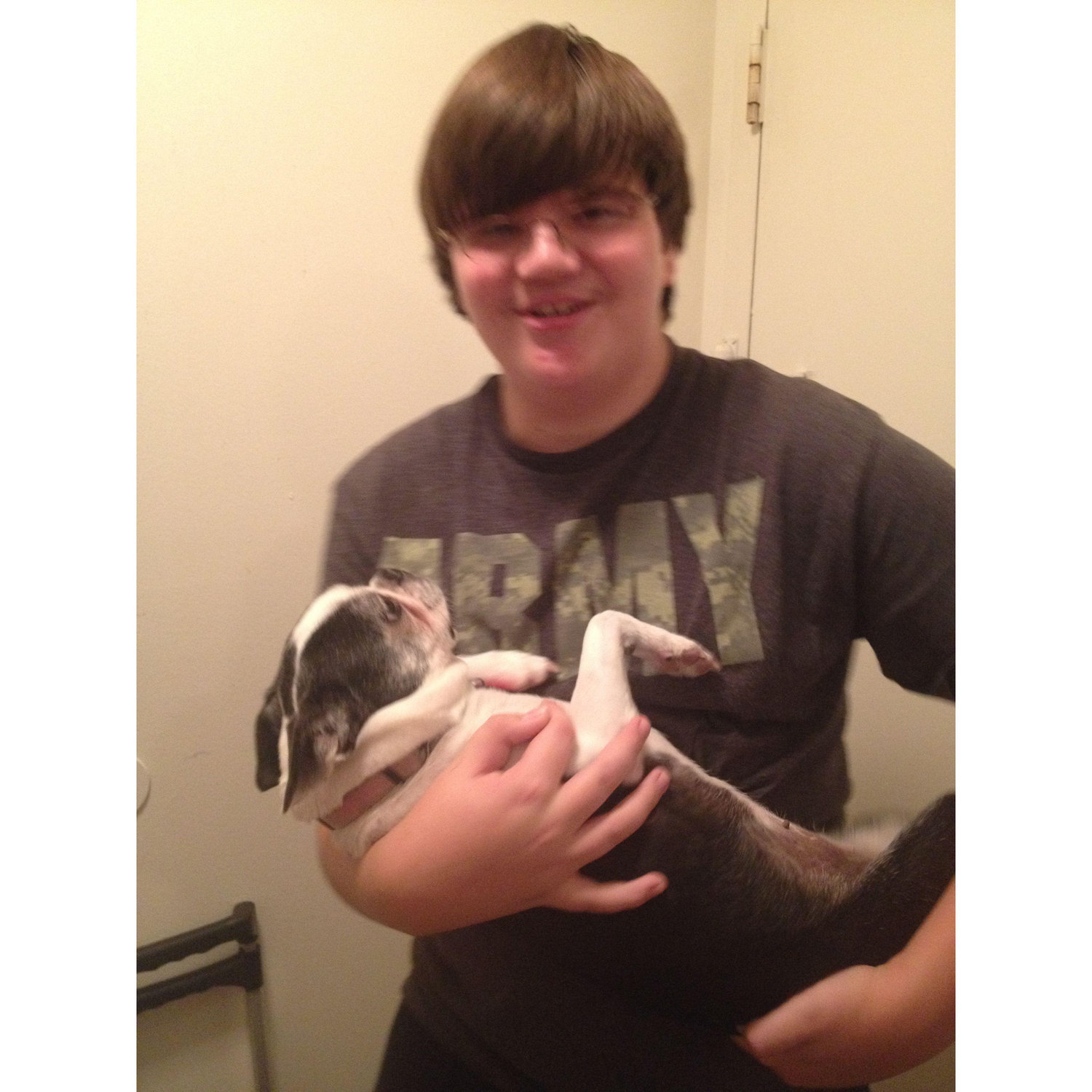 Justin with his Boston Terrier, Ruby 2013